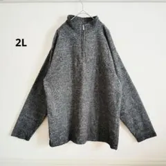 ハイネック ハーフジッパートップス 2L グレー 無地 シンプル カジュアル