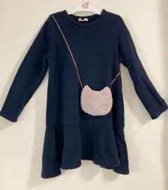 any FAM 女の子用フレアワンピース 猫ポシェット風ポケット付 130