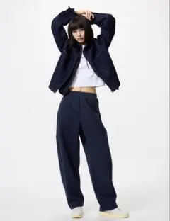 UNIQLO ドライスウェットカーブパンツ S ネイビー　タグ付