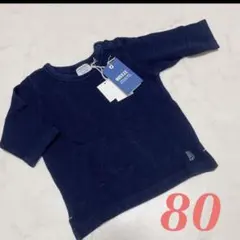 新品☆ キッズ　子供　紺色　無地　半端袖　トップス　デニム　シンプル　80