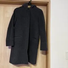 最終価格ウール混フード付きロングコート ダークグレー