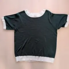 バイカラー 半袖 ニット Tシャツ ダークグリーンのサムネイル