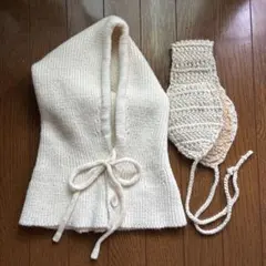アイボリー ニットフード とボア付きイヤーマフのセット