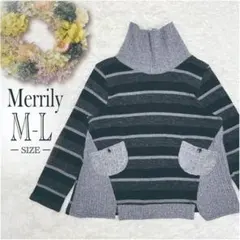 Merrily　タートルネックニット ブラック/グレー　ボーダー　M-L