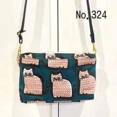 ハンドメイド　ショルダー　トートバッグ　サコッシュ　ポーチ付き　北欧ネコ