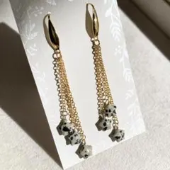 天然石・☆ダルメシアンジャスパー星型ロングピアス