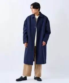 チャオパニック　男女兼用ステンカラーコート　L　 ネイビー　ロング丈