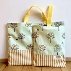 ハンドメイド　手提げ　レッスンバッグ　花柄　靴袋　入園　入学　北欧