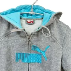 PUMA プーマ ♡レディース パーカー ラメ入れロゴ グレー/ターコイズ M