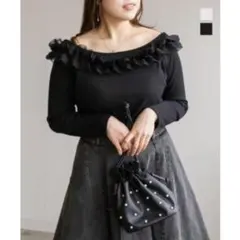 clette クレット　襟2WAYフリルプルオーバー　ブラック　3L