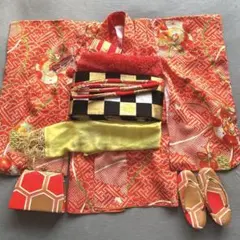 七五三 3歳 女の子 着物 フルセット アンティーク 正絹 赤 草履 バッグ