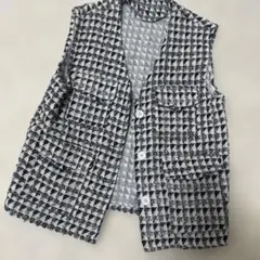 オシャレ　チェック柄ツイード風ベスト
