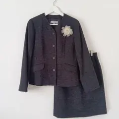 美品　LANVIN ランバン セットアップツイード ノーカラー42 大きめサイズ