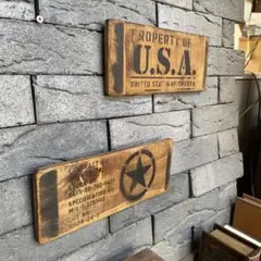 男前廃材パネル 2点セット U.S.A. ミリタリー