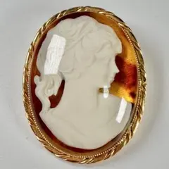【ヴィンテージ】カメオ ブローチ＆ペンダントトップ 2WAY アンバーカラー