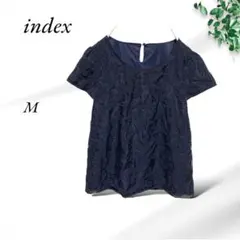 A514.インデックス/花柄トップス【M】ネイビー/レースボタニカル/フェミニン