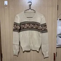 フェアアイル柄ニットセーター 長袖 ベージュ
