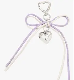ハートチャーム付きリボンキーホルダー　G