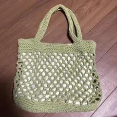 LBC オリーブグリーン かぎ針編み トートバッグ　メッシュバッグのサムネイル