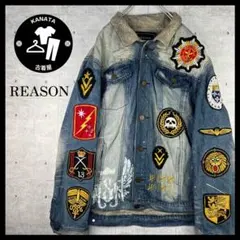 【REASON デニムジャケット　刺繍ロゴ　ダブルポケット　2XL 古着】