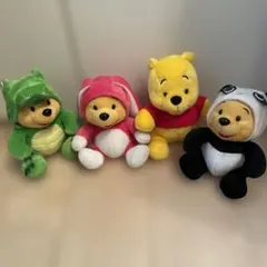 くまのプーさん 着ぐるみぬいぐるみ 4体セット　パンダ　うさぎ　ワニ着ぐるみ