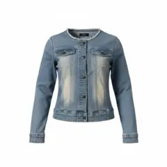【オーアンドアイ】美品　ノーカラーフリンジデニムジャケット　L フラップポケット