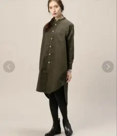 AMERICANA アメリカーナ　スタンドカラー ロングシャツワンピース　カーキ