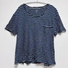 GAP ギャップ ボーダー柄 半袖ポケット【XL】Tシャツ ネイビー×ホワイト
