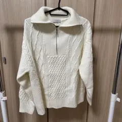 any FAM ハーフジップ ケーブルニット ホワイト