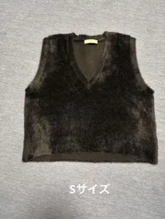 UNF/LO ナイロンシャギーベスト　Vネック　ブラック　Sサイズ