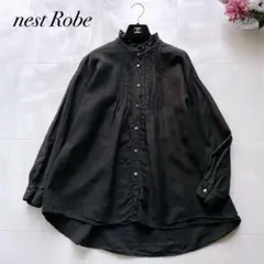 美品✨ネストローブ リネンフリンジカラードレスシャツ ピンタック ギャザー 黒