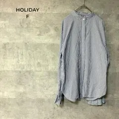 HOLIDAY 長袖シャツ ストライプ バンドカラー　F ネイビー ホワイト