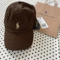 ポロラルフローレンキャップ　新品　ブラウンxホワイトベージュロゴ