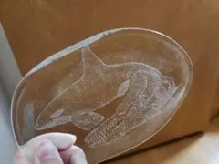 骨董 時代ガラス 希少 魚型 鯉 下駄脚付 プレスガラス 長皿 刺身皿 1