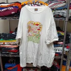 90sパキスタン製L古着メンズBEST植物蝶プリント白ロゴtシャツUSA直輸入