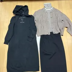 レディース　まとめ売り　ボーダータートル・ニットカーディガン　ワンピース