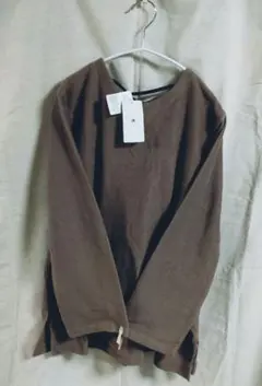 ブラウン レースアッププルオーバー 長袖トップス フリーサイズ 新品