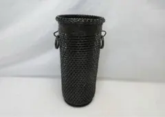 未使用 華道具 竹 花入 竹編双耳 おとし付 煎茶道具 竹細工 生花 花入れ