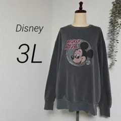 ミッキーマウス　ディズニー　スエット　3L　炭黒　トレーナー　グレー　裏起毛