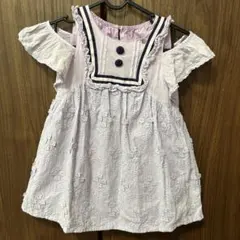 薄紫色オフショルダー刺繍ワンピース