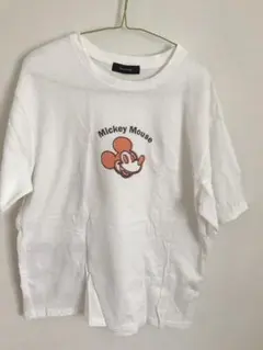 ミッキーマウス　ホワイト　オレンジ　Tシャツ　レディース　L 大きめ