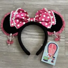 ミニーマウス風ピンクドットカチューシャイヤリング