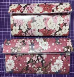 和柄花柄ジッパー付きポーチ付き蛇腹ファイル、2点セット