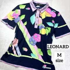 大きいサイズ 42✨未使用級レオナール 総柄半袖ポロシャツ ロゴ刺繍 フレア袖 大きいサイズ 42✨未使用級レオナール 総柄半袖ポロシャツ ロゴ刺繍