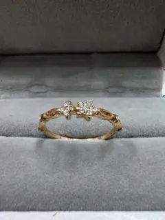 (遺品整理 生前整理 断捨離)ゴールドリング　金　指輪　ダイヤ　花　レトロ