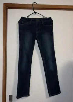 ダークブルー スリムフィット 長ズボン 裏起毛