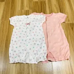 【西松屋】前開きロンパース　70 半袖2点セット　女の子　花柄　ハート柄