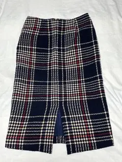 タイトスカート スリット入り ツイード チェック柄 ネイビー・ホワイト・レッド
