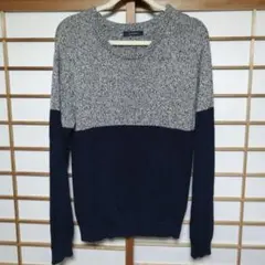 メンズ　ニット　レイジブルー　L　ネイビー&グレー
