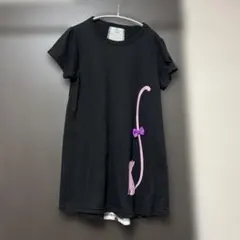 女の子 ワンピース 130 黒 猫柄 リボン 半袖 キッズ 子供服